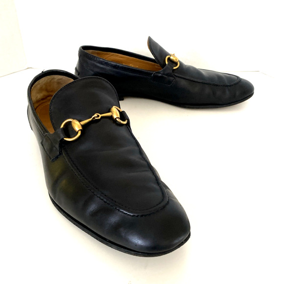Gucci Jordaan Horsebit Leather Loafer Black Almond Toe Slip On Men's 8.5 - Picture 7 of 12